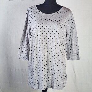 Woman Within Grey Black Polka Dot Duo Fabric 3/4 Sleeve Pull Over Top Sz M 14/16